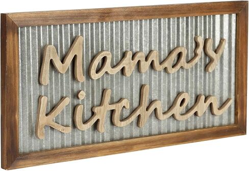 MyGift Burnt Wood Farmhouse Kitchen Wall Decor with Galvanized Corrugated Silver, Mama's Kitchen Hanging Decorative Word Sign in Saudi Arabia