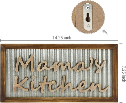 MyGift Burnt Wood Farmhouse Kitchen Wall Decor with Galvanized Corrugated Silver, Mama's Kitchen Hanging Decorative Word Sign in Saudi Arabia