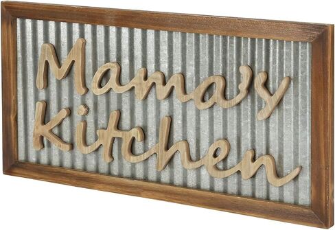 MyGift Burnt Wood Farmhouse Kitchen Wall Decor with Galvanized Corrugated Silver, Mama's Kitchen Hanging Decorative Word Sign in Saudi Arabia