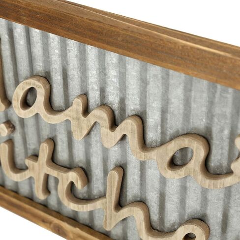 MyGift Burnt Wood Farmhouse Kitchen Wall Decor with Galvanized Corrugated Silver, Mama's Kitchen Hanging Decorative Word Sign in Saudi Arabia