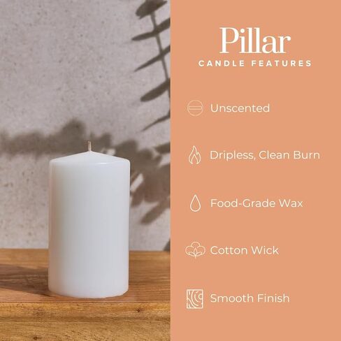 Simply Soson White Pillar Candles Bulk - 2.5x4 Inch, Set of 6 Unscented Pillar Candles, Elegant Tall Pillar Candle, Round Cone tip Pillar Candle for Home Decor, Dinner, Wedding, Party, & Restaurant in Kuwait