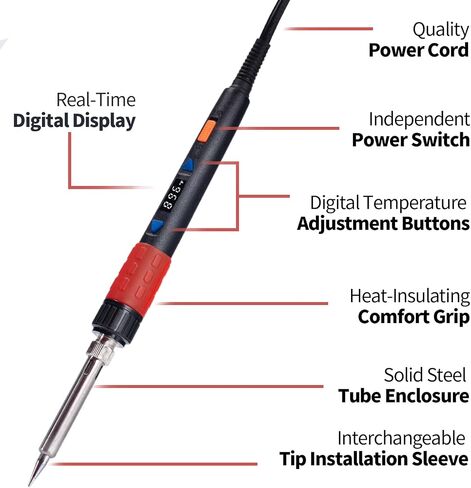 YIHUA 928D-III Soldering Iron,110W High Power, Fully Digital Display °F /°C- Temperature Control Soldering Tool, Accurate 194~896°F, with ON/OFF Switch, Iron Tip, Brass Wool, Automatic Sleep Mode in Saudi Arabia