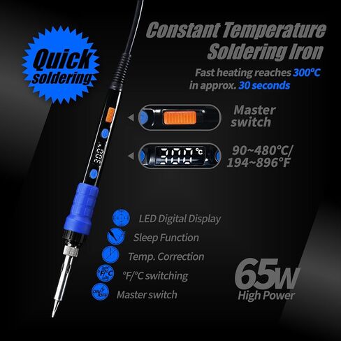 YIHUA 928D-III Soldering Iron,110W High Power, Fully Digital Display °F /°C- Temperature Control Soldering Tool, Accurate 194~896°F, with ON/OFF Switch, Iron Tip, Brass Wool, Automatic Sleep Mode in Saudi Arabia