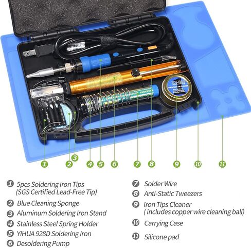 YIHUA 928D-III Soldering Iron,110W High Power, Fully Digital Display °F /°C- Temperature Control Soldering Tool, Accurate 194~896°F, with ON/OFF Switch, Iron Tip, Brass Wool, Automatic Sleep Mode in Saudi Arabia