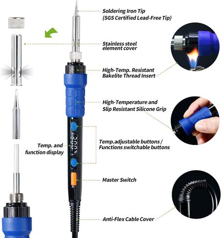 YIHUA 928D-III Soldering Iron,110W High Power, Fully Digital Display °F /°C- Temperature Control Soldering Tool, Accurate 194~896°F, with ON/OFF Switch, Iron Tip, Brass Wool, Automatic Sleep Mode in Saudi Arabia
