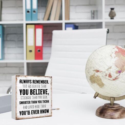Always Remember You are Brave Wood Sign Desk Decor,Inspirational Office Wood Block Plaque Box Sign for Office Tablet Decor,Cheer up Gift Motivational Gift for Coworkers Friend in Kuwait