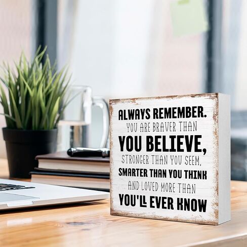 Always Remember You are Brave Wood Sign Desk Decor,Inspirational Office Wood Block Plaque Box Sign for Office Tablet Decor,Cheer up Gift Motivational Gift for Coworkers Friend in Kuwait