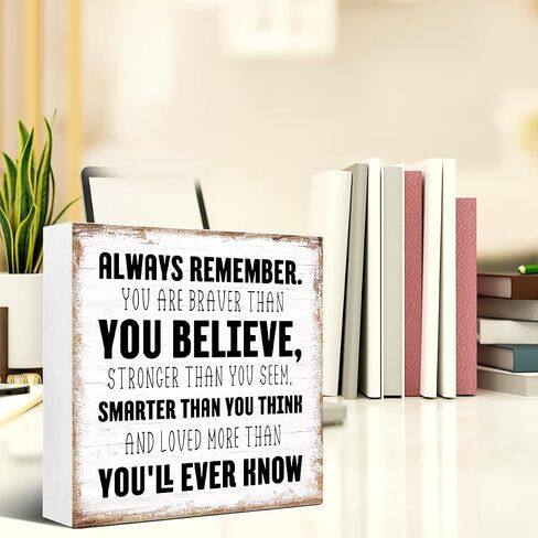 Always Remember You are Brave Wood Sign Desk Decor,Inspirational Office Wood Block Plaque Box Sign for Office Tablet Decor,Cheer up Gift Motivational Gift for Coworkers Friend in Kuwait