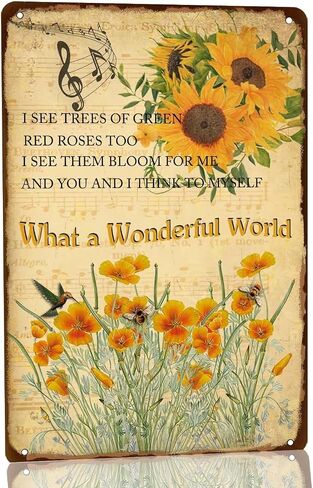What a Wonderful World Metal Tin Sign Vintage Garden Tin Signs for Outdoor Patio I See Trees of Green Red Roses Too Tin Sign Flowers Sign for Cafe Kitchen Home Wall Decor Plaque 8x12 Inch in Saudi Arabia
