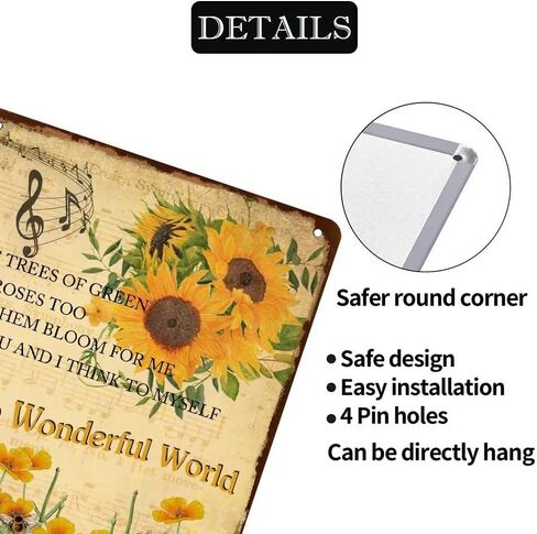 What a Wonderful World Metal Tin Sign Vintage Garden Tin Signs for Outdoor Patio I See Trees of Green Red Roses Too Tin Sign Flowers Sign for Cafe Kitchen Home Wall Decor Plaque 8x12 Inch in Saudi Arabia