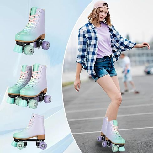 Women's Roller Skates PU Leather High-top Roller Skates Four-Wheel Roller Skates Shiny Roller Skates with Carry Bag for Girls in Kuwait