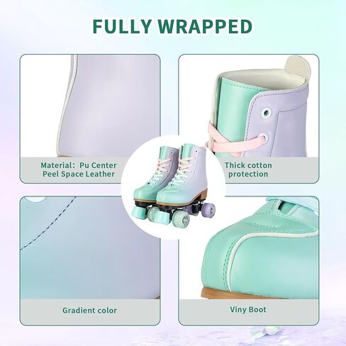 Women's Roller Skates PU Leather High-top Roller Skates Four-Wheel Roller Skates Shiny Roller Skates with Carry Bag for Girls in Kuwait