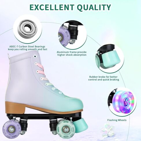 Women's Roller Skates PU Leather High-top Roller Skates Four-Wheel Roller Skates Shiny Roller Skates with Carry Bag for Girls in Kuwait