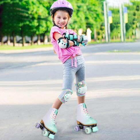 Women's Roller Skates PU Leather High-top Roller Skates Four-Wheel Roller Skates Shiny Roller Skates with Carry Bag for Girls in Kuwait
