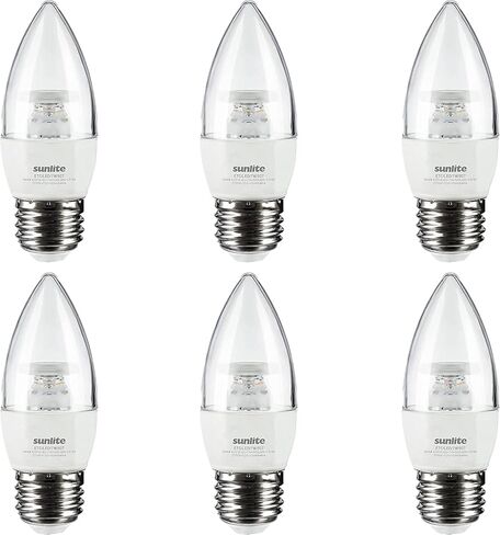 Sunlite 41614 LED Torpedo Tip B10 Clear Chandelier Light Bulb, 7 Watts (60W Equivalent), 500 Lumens, Medium Base (E26), 90 CRI, Dimmable, Energy Star, ETL Listed, 2700K Warm White, 6 Count in Saudi Arabia