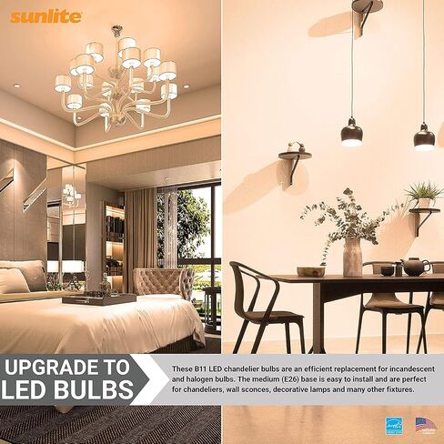 Sunlite 41614 LED Torpedo Tip B10 Clear Chandelier Light Bulb, 7 Watts (60W Equivalent), 500 Lumens, Medium Base (E26), 90 CRI, Dimmable, Energy Star, ETL Listed, 2700K Warm White, 6 Count in Saudi Arabia
