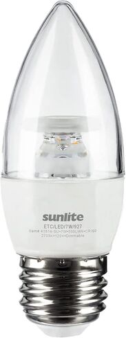 Sunlite 41614 LED Torpedo Tip B10 Clear Chandelier Light Bulb, 7 Watts (60W Equivalent), 500 Lumens, Medium Base (E26), 90 CRI, Dimmable, Energy Star, ETL Listed, 2700K Warm White, 6 Count in Saudi Arabia