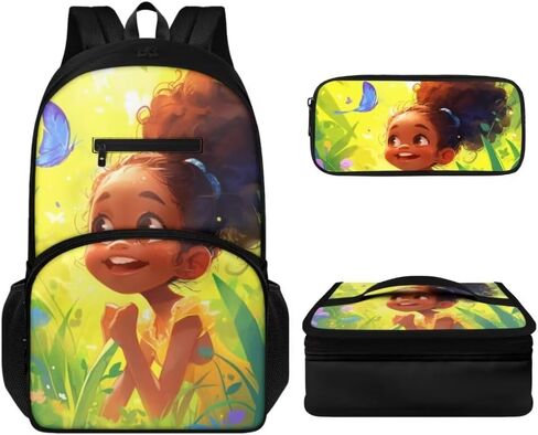Girls Backpack and Lunch Box Set Backpacks for School Girls Large Travel School Bag for Girls 4-6 Camping Rucksack for Kids, Girls Print in Saudi Arabia