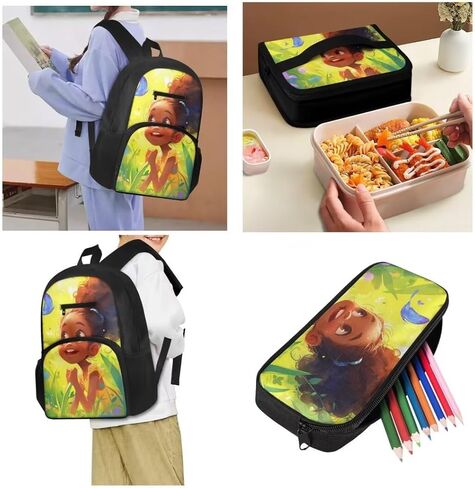 Girls Backpack and Lunch Box Set Backpacks for School Girls Large Travel School Bag for Girls 4-6 Camping Rucksack for Kids, Girls Print in Saudi Arabia