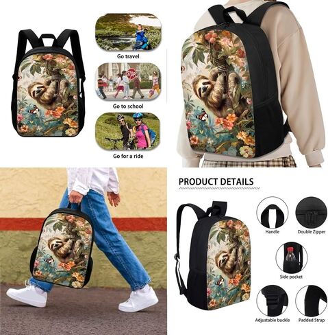 حقيبة ظهر Suobstales Sloth Butterfly Flower Print حقيبة كتب للأطفال مع صندوق غداء مقلمة مجموعة حقيبة ظهر كاجوال حقيبة ظهر حقيبة كمبيوتر محمول 3 في 1 لوازم مدرسية للبنين والبنات in Kuwait
