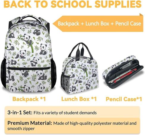 Mercuryelf Panda Backpack with Lunch Box and Pencil Case, Cute Pandas Elementary Kindergarten School Preschool Bookbag for Boys Girls Kids, Set of 3 in Saudi Arabia