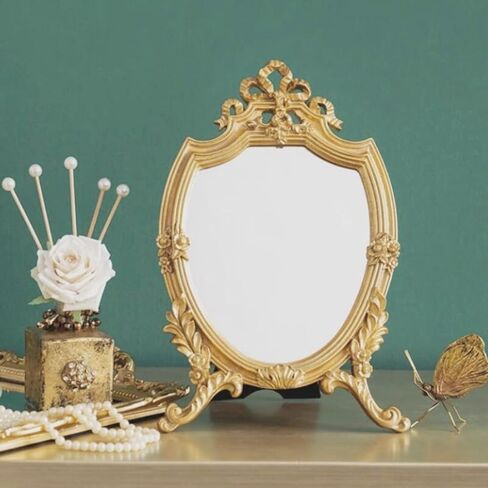 Retro Relief Desk Makeup Mirror Decorative Wall Mirror Tabletop Mirror Antique Gold Mirrors Vintage Carved Mirror for Bedroom Living-Room Dresser Decor in Saudi Arabia