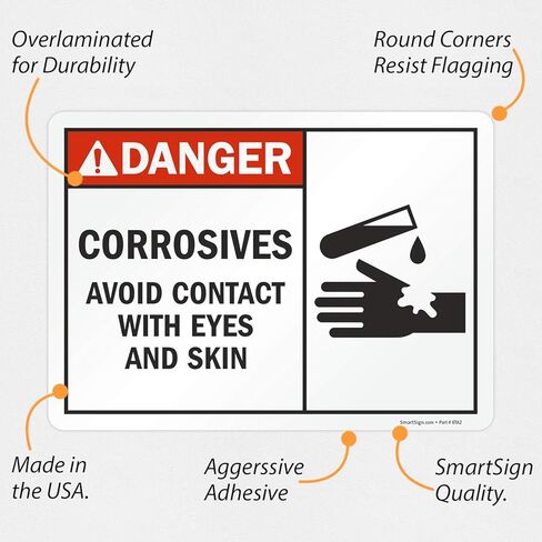 SmartSign "Danger - Corrosives, Avoid Contact with Eyes And Skin" Label | 10" x 14" Laminated Vinyl in Saudi Arabia