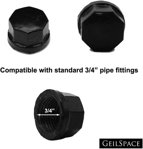 GeilSpace Cap, Malleable Iron Pipe Fittings - Vintage DIY Industrial Shelving, Industrial Decor, Furniture DIY (1/2", Black) in Saudi Arabia