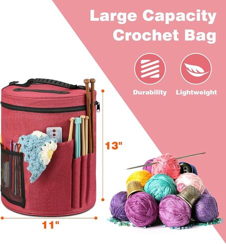 حقيبة كروشيه لتخزين الغزل، حقيبة تنظيم إبرة الحياكة WITSTEP، حامل حقيبة كروشيه مع جيب أمامي لتخزين الغزل، إبرة الحياكة، وخطافات الكروشيه in Kuwait