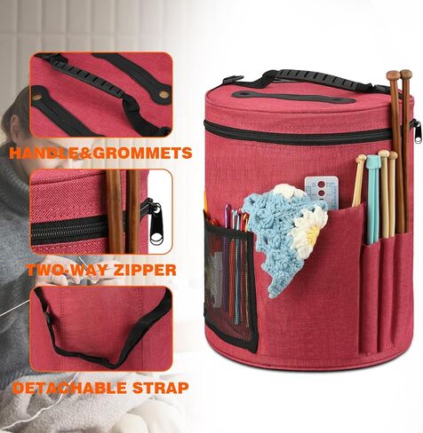حقيبة كروشيه لتخزين الغزل، حقيبة تنظيم إبرة الحياكة WITSTEP، حامل حقيبة كروشيه مع جيب أمامي لتخزين الغزل، إبرة الحياكة، وخطافات الكروشيه in Kuwait