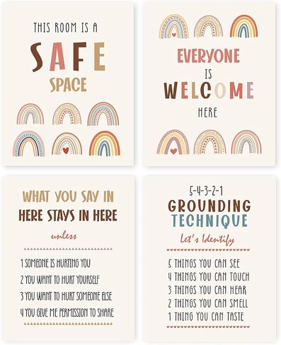 TSUYAWU لوحات فنية جدارية ملهمة للفصول الدراسية، ملصقات تنوع قوس قزح للفصول الدراسية، ملصقات للمعلمين للفصول الدراسية الابتدائية، مجموعة من 4 ملصقات للصحة العقلية لعلم النفس المدرسي in Kuwait