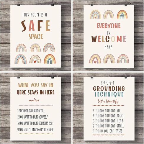 TSUYAWU لوحات فنية جدارية ملهمة للفصول الدراسية، ملصقات تنوع قوس قزح للفصول الدراسية، ملصقات للمعلمين للفصول الدراسية الابتدائية، مجموعة من 4 ملصقات للصحة العقلية لعلم النفس المدرسي in Kuwait