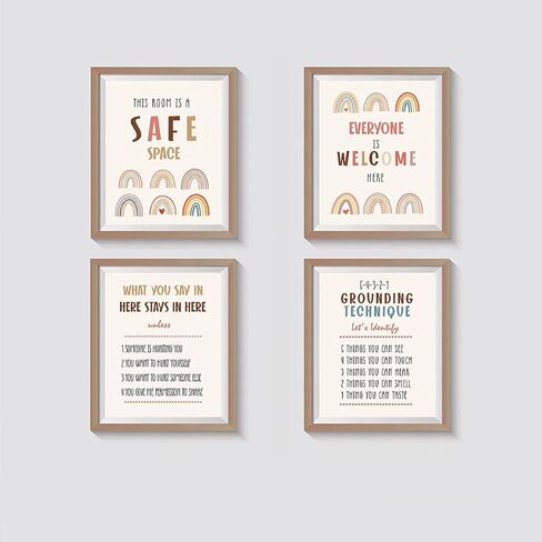 TSUYAWU لوحات فنية جدارية ملهمة للفصول الدراسية، ملصقات تنوع قوس قزح للفصول الدراسية، ملصقات للمعلمين للفصول الدراسية الابتدائية، مجموعة من 4 ملصقات للصحة العقلية لعلم النفس المدرسي in Kuwait