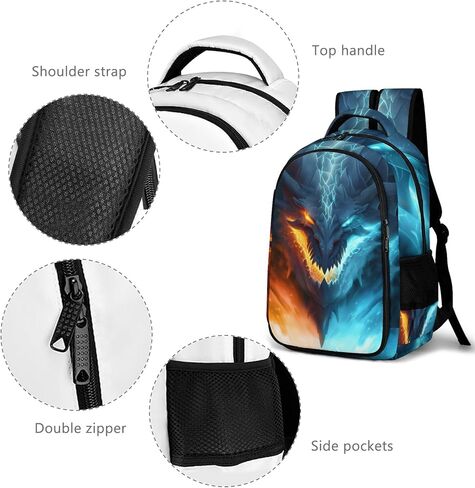 حقيبة ظهر تنين للأولاد، حقيبة ظهر تنين الجليد الأزرق والتنين الناري، حقيبة ظهر تنين شرسة للأطفال، حقيبة ظهر رائعة للأولاد فريدة من نوعها، حقيبة ظهر للكمبيوتر المحمول للسفر للأطفال، 16.5 بوصة in Kuwait