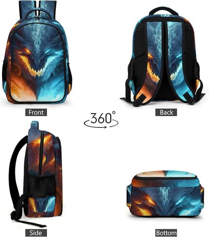 حقيبة ظهر تنين للأولاد، حقيبة ظهر تنين الجليد الأزرق والتنين الناري، حقيبة ظهر تنين شرسة للأطفال، حقيبة ظهر رائعة للأولاد فريدة من نوعها، حقيبة ظهر للكمبيوتر المحمول للسفر للأطفال، 16.5 بوصة in Kuwait