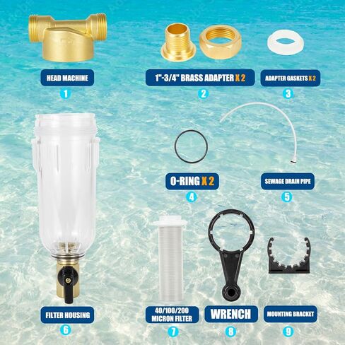 WHC40 Sediment Filter，40 & 100 & 200 Micron Spin Down Water Sediment Filter，Reusable Whole House Sediment Water Filter, Pre-Filtration System for Well Water 1" MNPT + 3/4" FNPT + 3/4"MNPT in Saudi Arabia