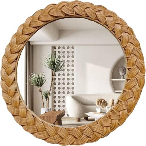 Poly Rattan Braided Wall Mirror - Stylish Round Decorative Frame, Perfect for Living Room, Bedroom, Hallway, Modern Home Décor, Easy Installation, Durable Design, Eco-Friendly Look in Kuwait