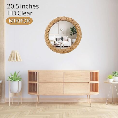 Poly Rattan Braided Wall Mirror - Stylish Round Decorative Frame, Perfect for Living Room, Bedroom, Hallway, Modern Home Décor, Easy Installation, Durable Design, Eco-Friendly Look in Kuwait