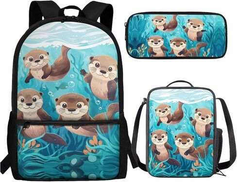 Killer Whale Backpack for School with Lunchbox and Pencil Case Moon Night Kids Bookbag and Lunch Box Set Elementary Schoolbag Lunchbox 3 in 1 Back To School Bag Lunch Bag in Saudi Arabia