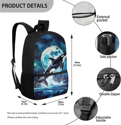 Killer Whale Backpack for School with Lunchbox and Pencil Case Moon Night Kids Bookbag and Lunch Box Set Elementary Schoolbag Lunchbox 3 in 1 Back To School Bag Lunch Bag in Saudi Arabia