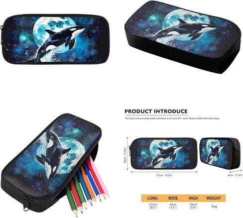 Killer Whale Backpack for School with Lunchbox and Pencil Case Moon Night Kids Bookbag and Lunch Box Set Elementary Schoolbag Lunchbox 3 in 1 Back To School Bag Lunch Bag in Saudi Arabia