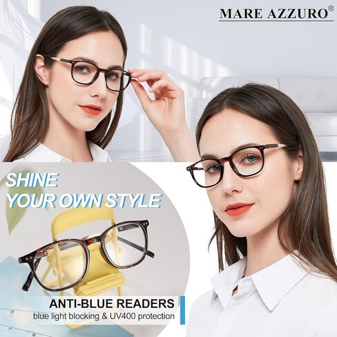 MARE AZZURO Blue Light Blocking Reading Glasses Women Cute Round Readers 1.0 1.25 1.5 1.75 2.0 2.25 2.5 2.75 3.0 3.5 4.0 in Kuwait