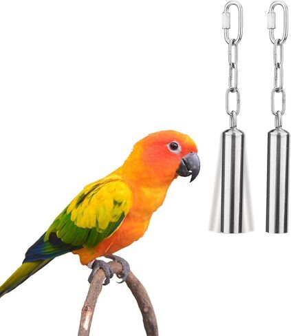 Stainless Steel Bell Bird Toys Chew Toy for Parrot, Macaw, African Greys, Small Cockatoo, Parakeet, Cockatiels Heavy Duty Bird Cage Stand Toys (L-8.45 inch) in Saudi Arabia