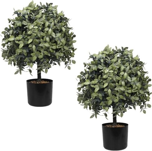 Artificial Boxwood Topiary Balls UV Resistant 22'' - Set of 2 for Outdoor and Indoor Faux Plants for Front Porch DéCor Fake Ball Shrubs Potted (22 inches, Eucalyptus 1 Ball) in Saudi Arabia