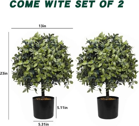 Artificial Boxwood Topiary Balls UV Resistant 22'' - Set of 2 for Outdoor and Indoor Faux Plants for Front Porch DéCor Fake Ball Shrubs Potted (22 inches, Eucalyptus 1 Ball) in Saudi Arabia