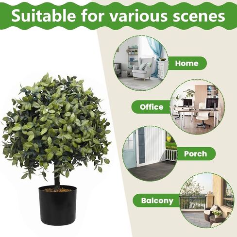 Artificial Boxwood Topiary Balls UV Resistant 22'' - Set of 2 for Outdoor and Indoor Faux Plants for Front Porch DéCor Fake Ball Shrubs Potted (22 inches, Eucalyptus 1 Ball) in Saudi Arabia