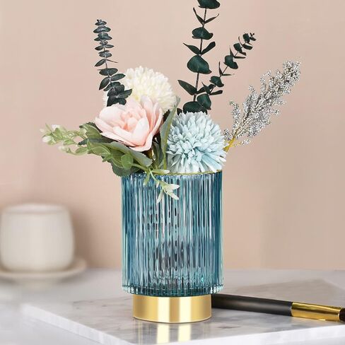 Glass Vase, Gold-Tone Metal Base, Flower Vase Decorative for Home Office Wedding Holiday Party Celebrate. Glass Plant Vase in Saudi Arabia