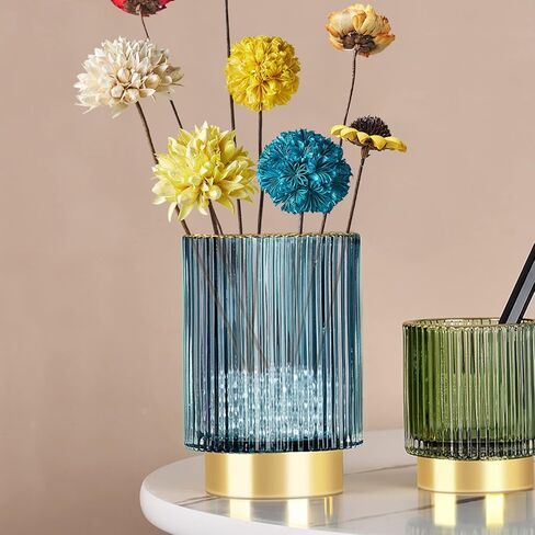 Glass Vase, Gold-Tone Metal Base, Flower Vase Decorative for Home Office Wedding Holiday Party Celebrate. Glass Plant Vase in Saudi Arabia