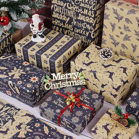 KESTAR Christmas Wrapping Paper, Flat 8 Sheets Christmas Wrapping Paper Set for Kids Women Men, Recycled Gift Wrapping Paper Sheets for Xmas New Year Holiday Party, 20×28inch Each in Kuwait