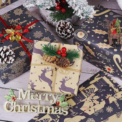 KESTAR Christmas Wrapping Paper, Flat 8 Sheets Christmas Wrapping Paper Set for Kids Women Men, Recycled Gift Wrapping Paper Sheets for Xmas New Year Holiday Party, 20×28inch Each in Kuwait